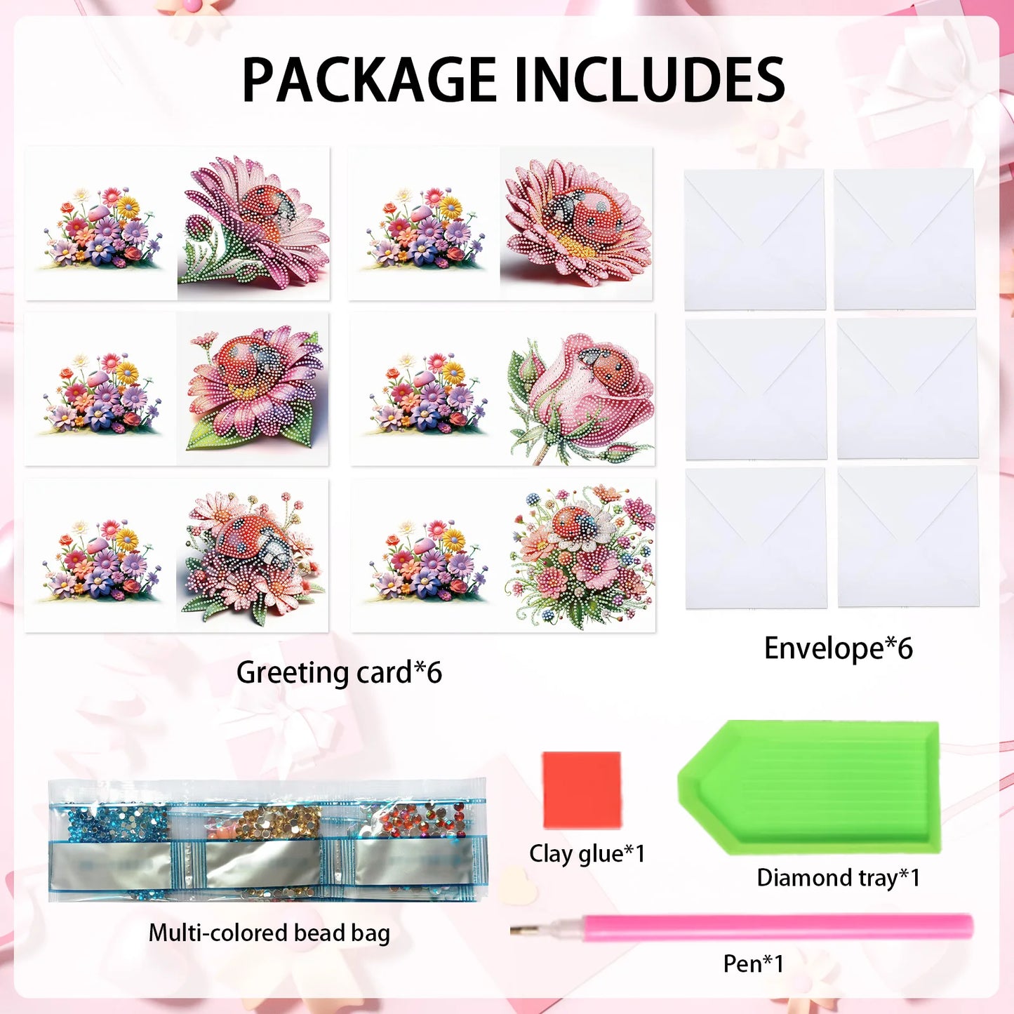 Diamond Painting Wenskaarten set Lieveheersbeestje 6 Stuks Creatief