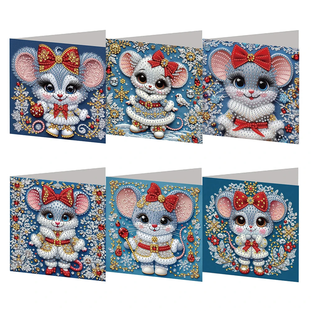 Diamond Painting Kerstkaarten set Muisjes – 6 Feestelijke Kaarten