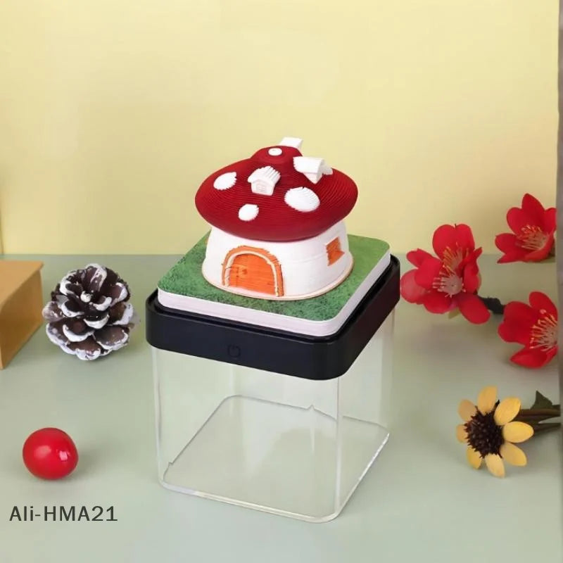 3D Papier Sculptuur Paddenstoel Huis Bureaukalender 2026 met LED Licht