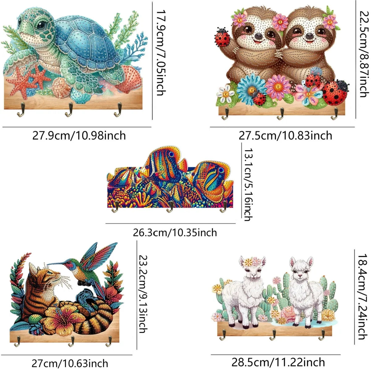 Diamond Painting Kapstok/Sleutelrek Dieren Design Houten Wandhaken