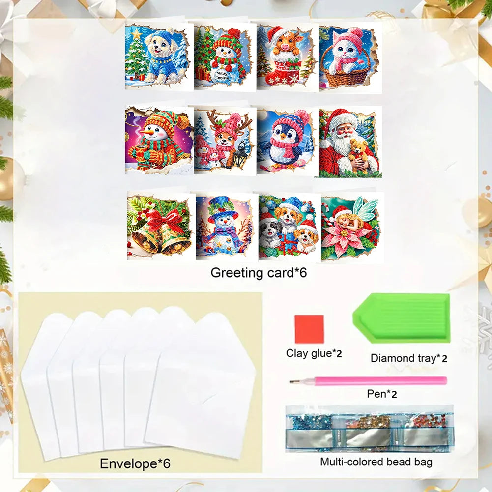 Diamond Painting Kerstkaarten set van 12 stuks – Feestelijke wenskaarten met strass steentjes