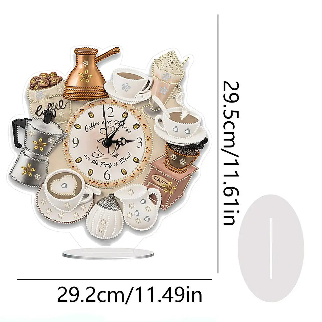 Diamond Painting Klok Koffie Tijd Kristal Ornament met Speciale Steentjes