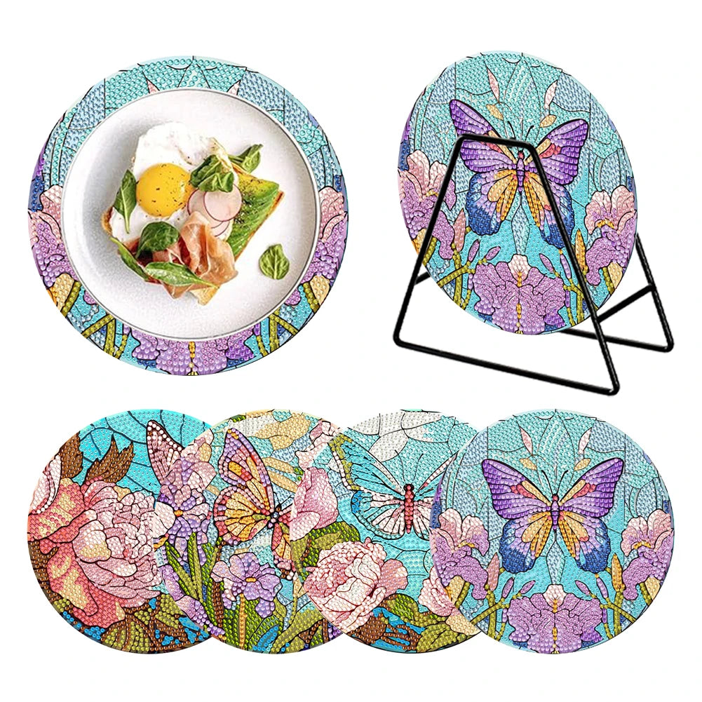 Diamond Painting Placemat met Bloemen en Koe Design – Set van 4