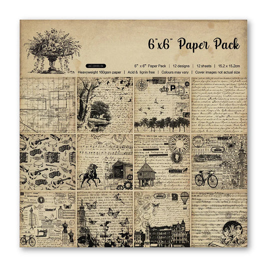 12 Vellen Vintage Scrapbook Papier – 15x15cm - 002