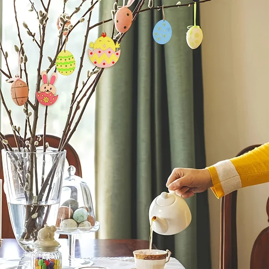 Houten Paas figuren om zelf te kleuren/schilderen – 30 Houten Hangers met Konijnen en Eieren