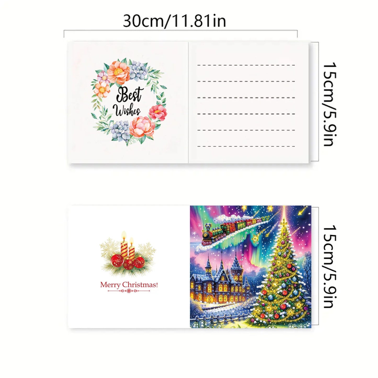 Diamond Painting Kerstkaarten Set met 6 Luxe Wenskaarten en Enveloppen - HK026