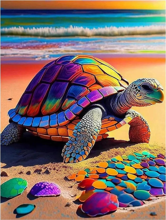 Diamond Painting Dieren - Kleurrijk Dier 30x40 cm Rond - Schildpad