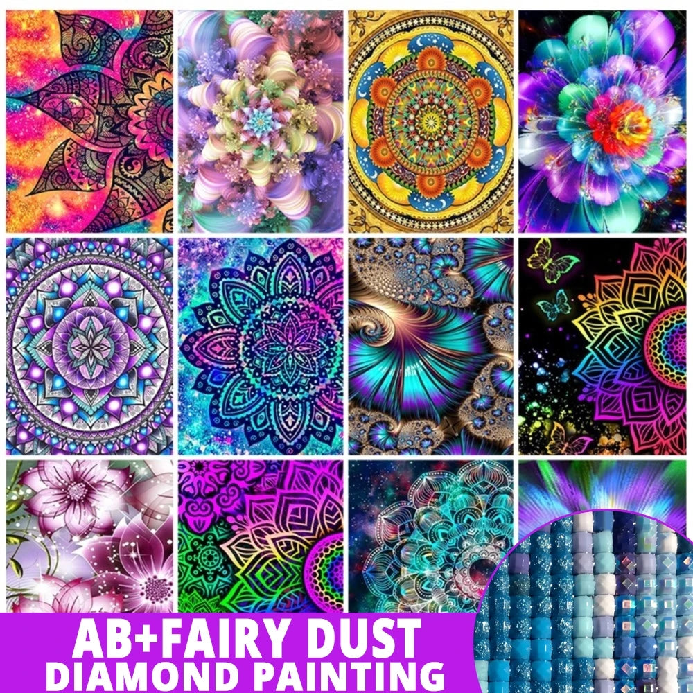 AB Diamond Painting op canvas Mandala Fairy Dust – Abstract Bloem Design