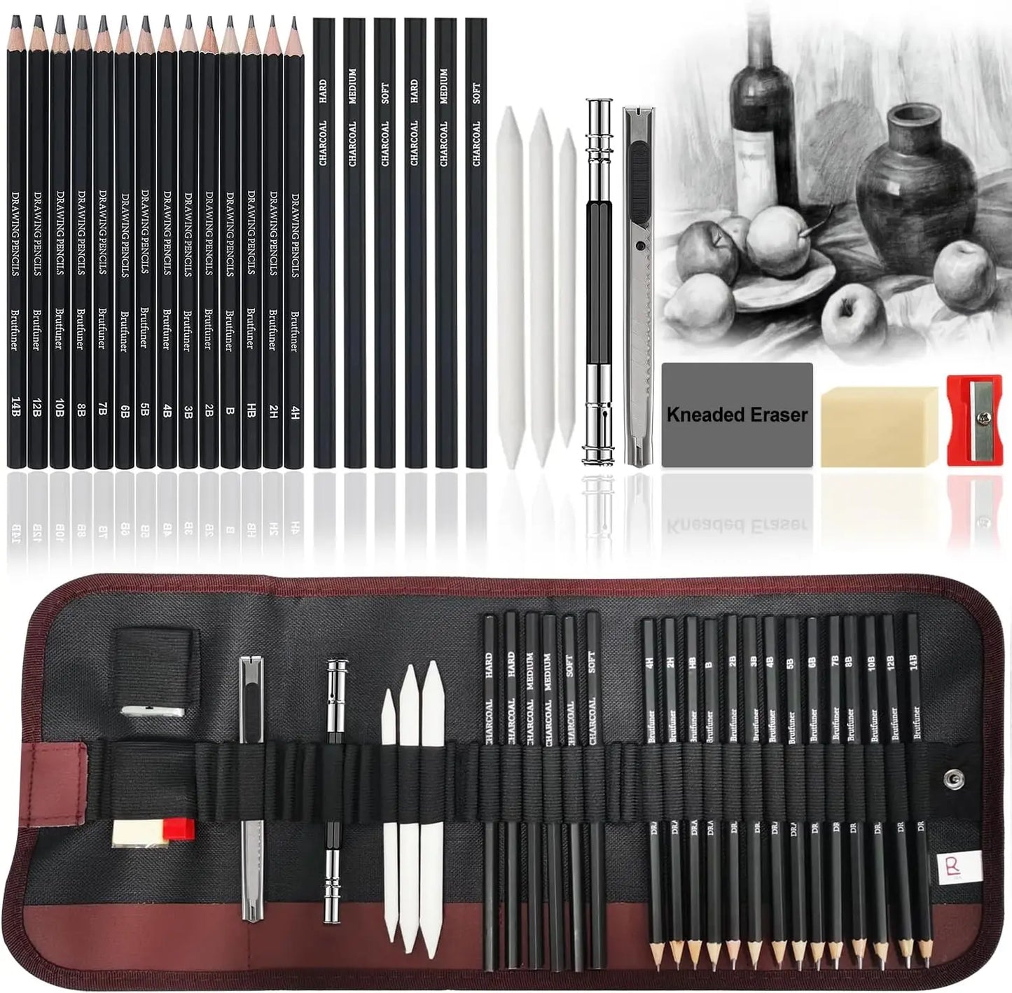 Potloden set voor tekenen en schetsen – grafiet en houtskool