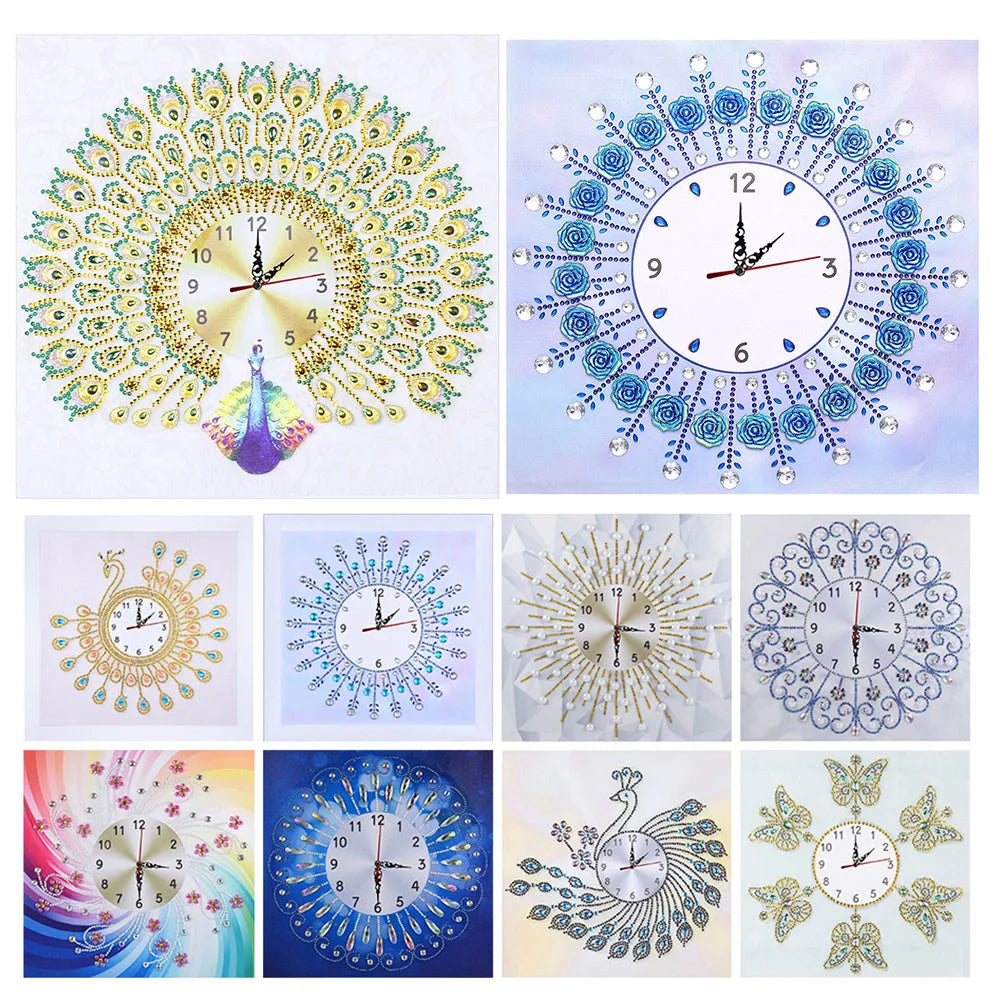 Diamond Painting Klok Pauw 35x35cm Speciale Steentjes Wanddecoratie