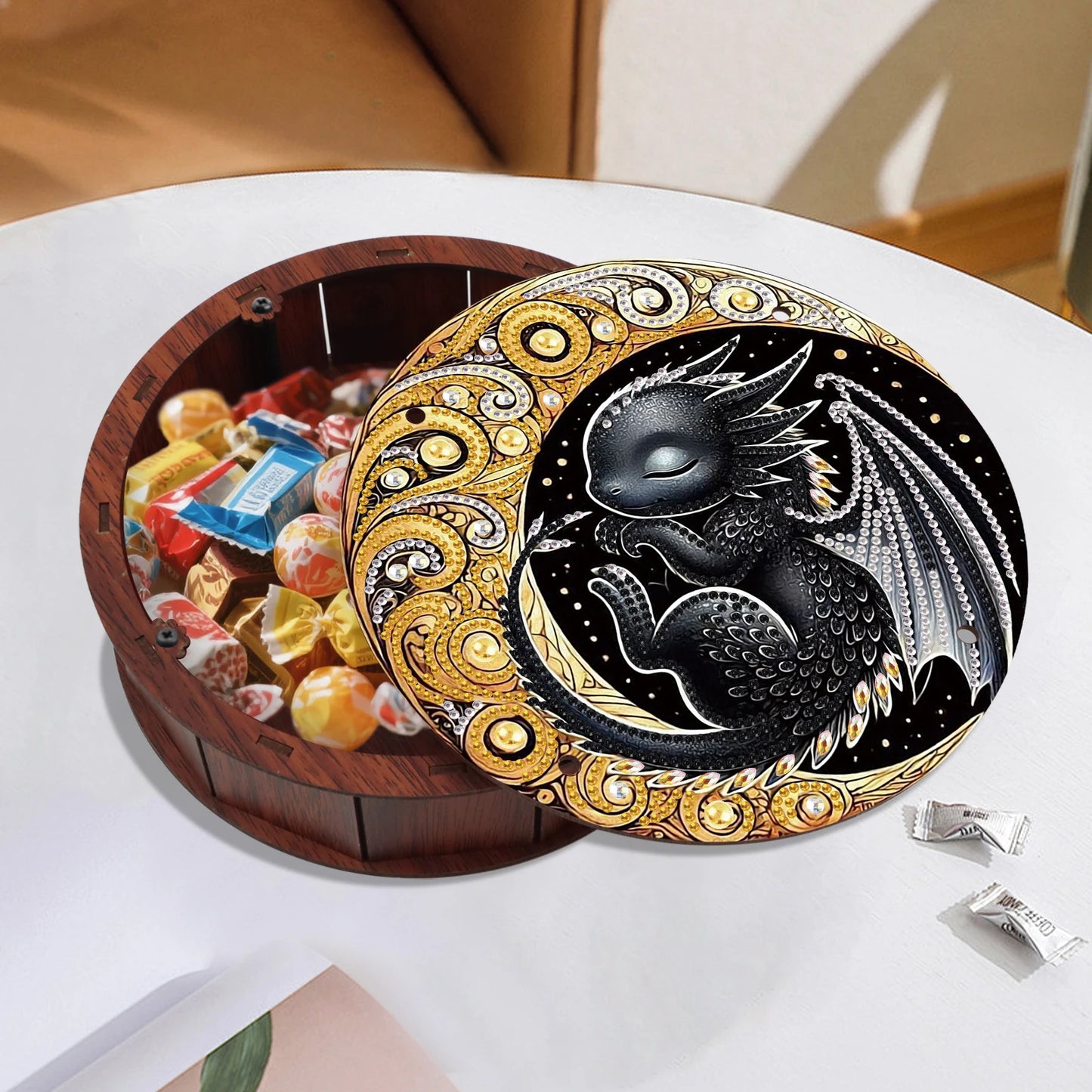 Diamond Painting houten ronde opbergdoos – creatieve organizer voor interieur