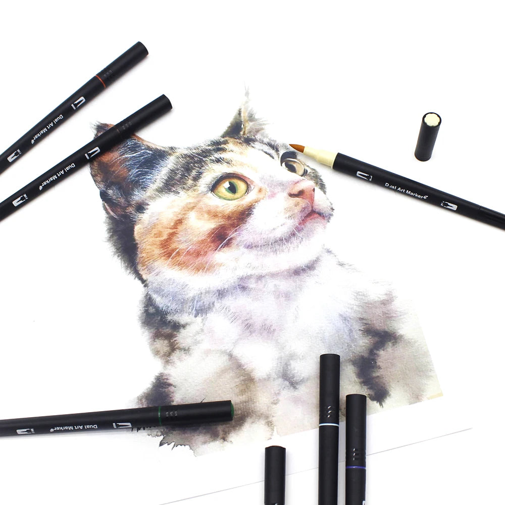 Stiften set aquarel brush pennen met dubbele punt