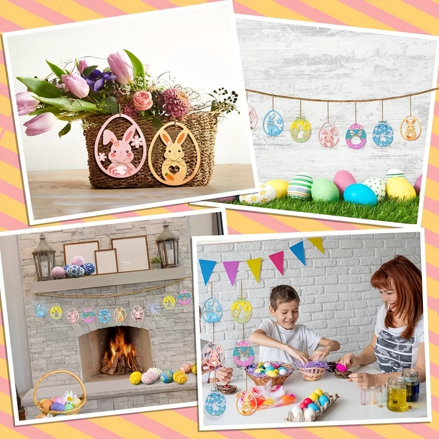 Houten Paas figuur om zelf te kleuren/schilderen – 12 paashangers konijn & ei