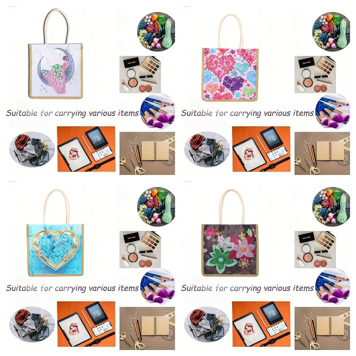 Diamond Painting Tas Hartpatroon Canvas Shopper met Steentjes