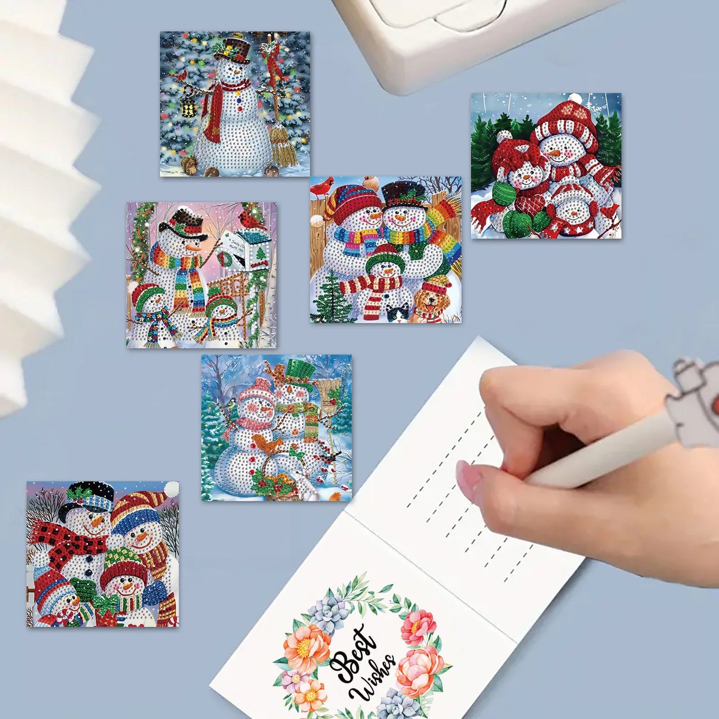Diamond Painting Kerstkaarten set – 6 stuks feestelijke wenskaarten met strass steentjes