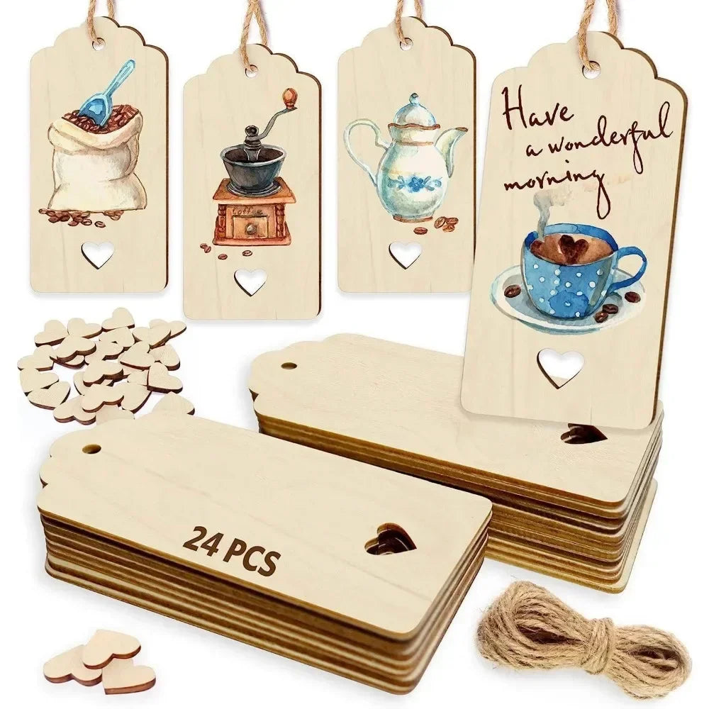 Houten figuur om zelf te kleuren/schilderen - 24 houten labels