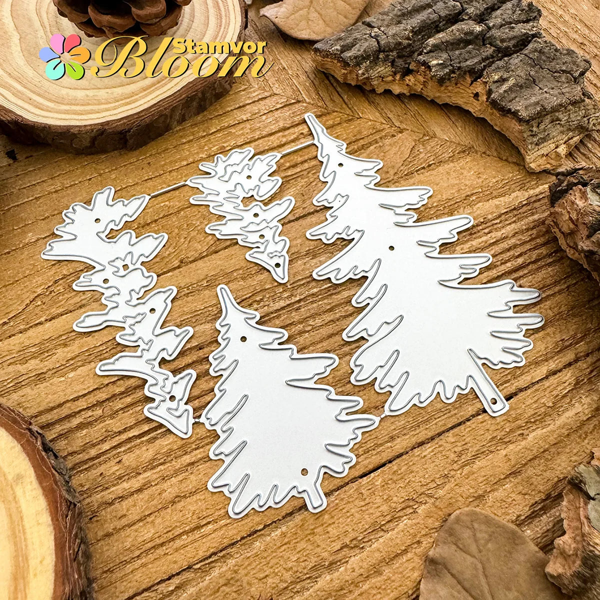 Snijmal Retro Winter Pine Bomen Laagjes voor Scrapbooking