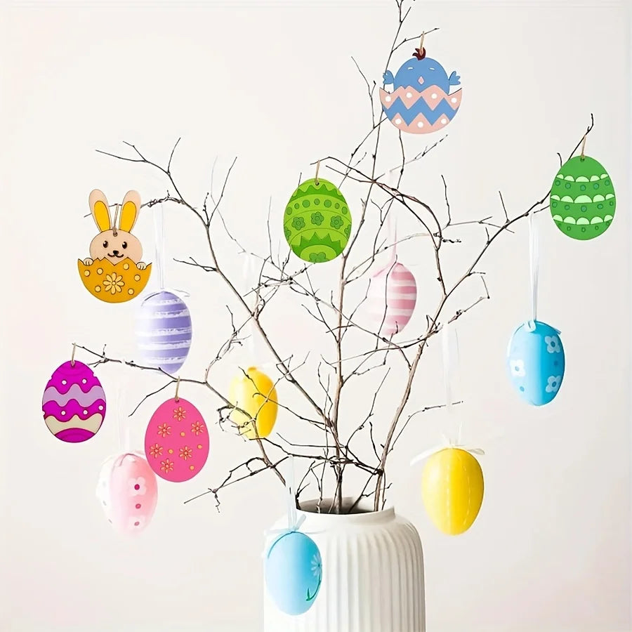 Houten Paas figuren om zelf te kleuren/schilderen – 30 Houten Hangers met Konijnen en Eieren