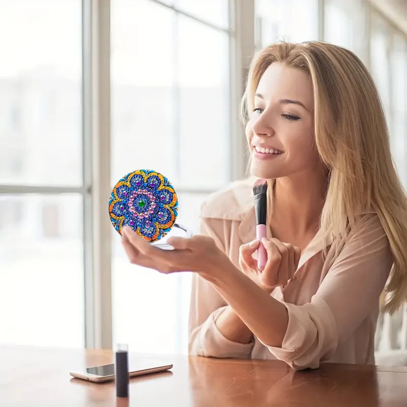 Diamond Painting Spiegel Bloemen Patroon Makeup Spiegel PU Leer Cadeau