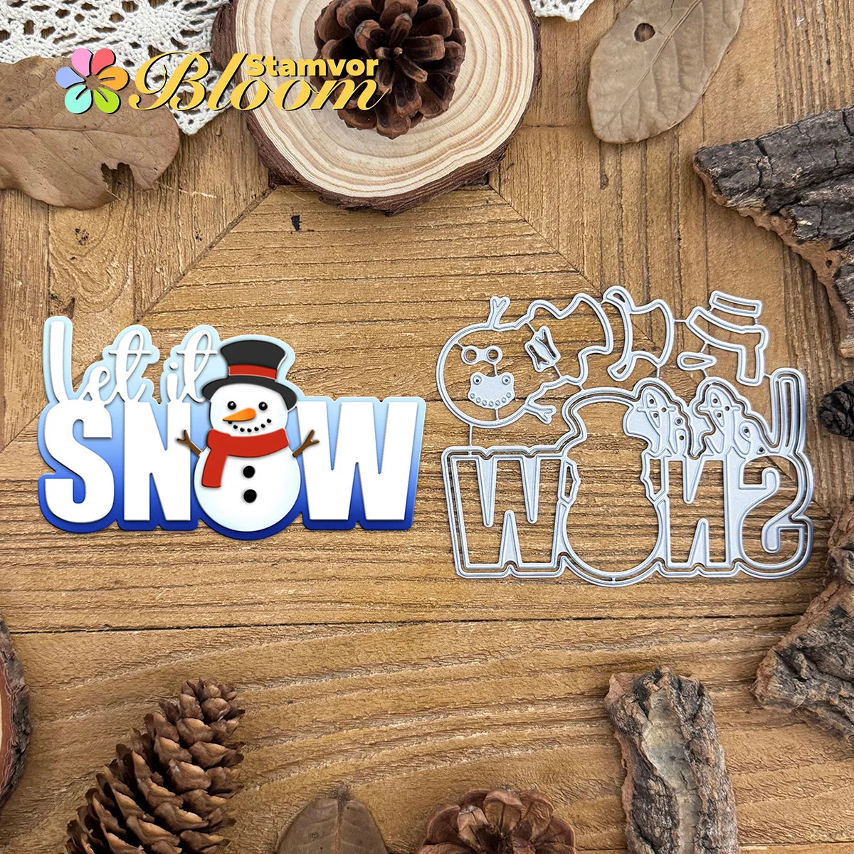 Snijmal Winterse Sneeuwpop met Let It Snow Tekst voor Kaarten en Scrapbooking