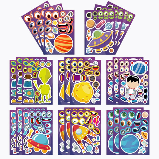 Sticker pret – Schattige ruimte stickers met planeten & astronauten (8 stuks)