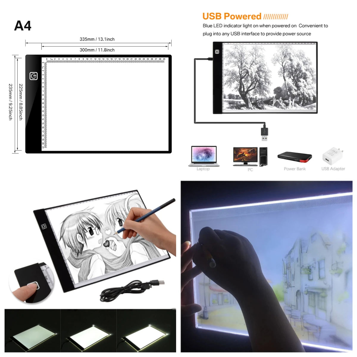 Diamond Painting Ledlamp A3/A4 Lichtpad met 3 Lichtstanden Tracing Board