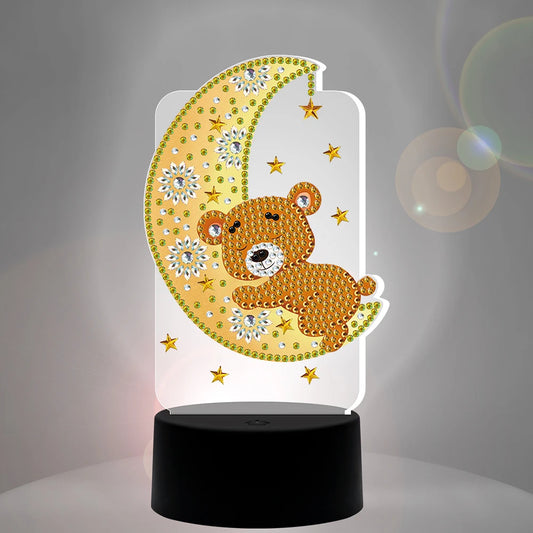 Diamond Painting Lamp met Zeven Kleuren Sfeerverlichting - Maan met beertje