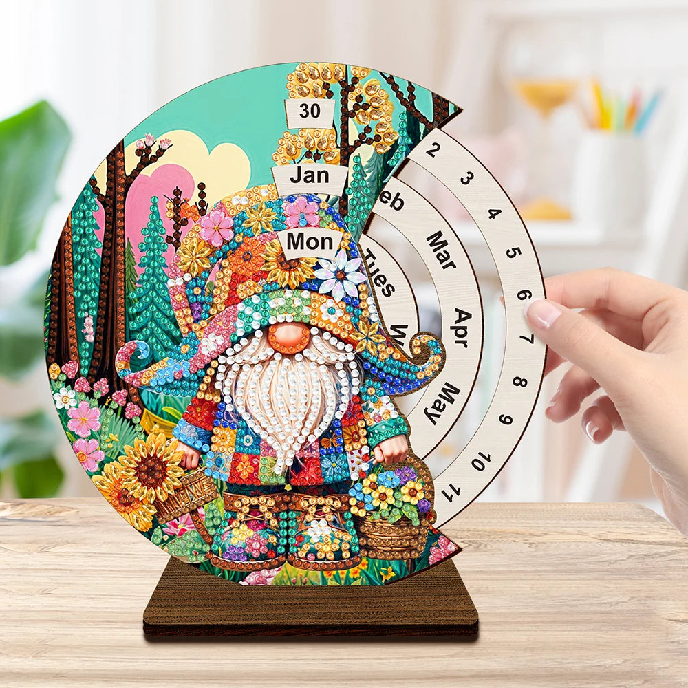 Diamond Painting Kalender Houten Draaibare Tafelkalender met Strass Steentjes