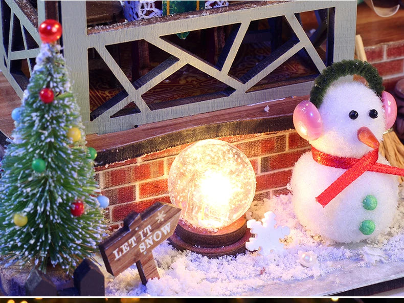 Kerst Zelfbouw miniatuur huisje Christmas Night – Warm interieur met muziekdoos