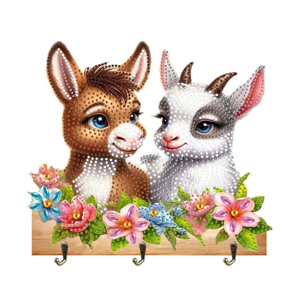 Diamond Painting Kapstok/Sleutelrek met Dieren Motief en 3 Haken