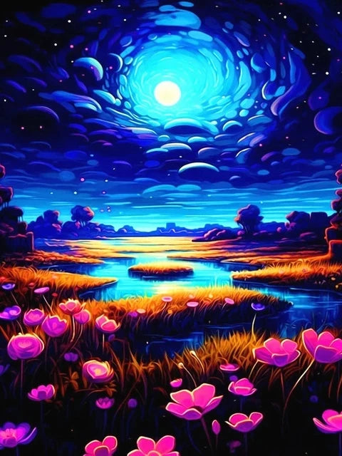 Schilderen op nummer Landschappen Nachtvijver Scène - 9950772