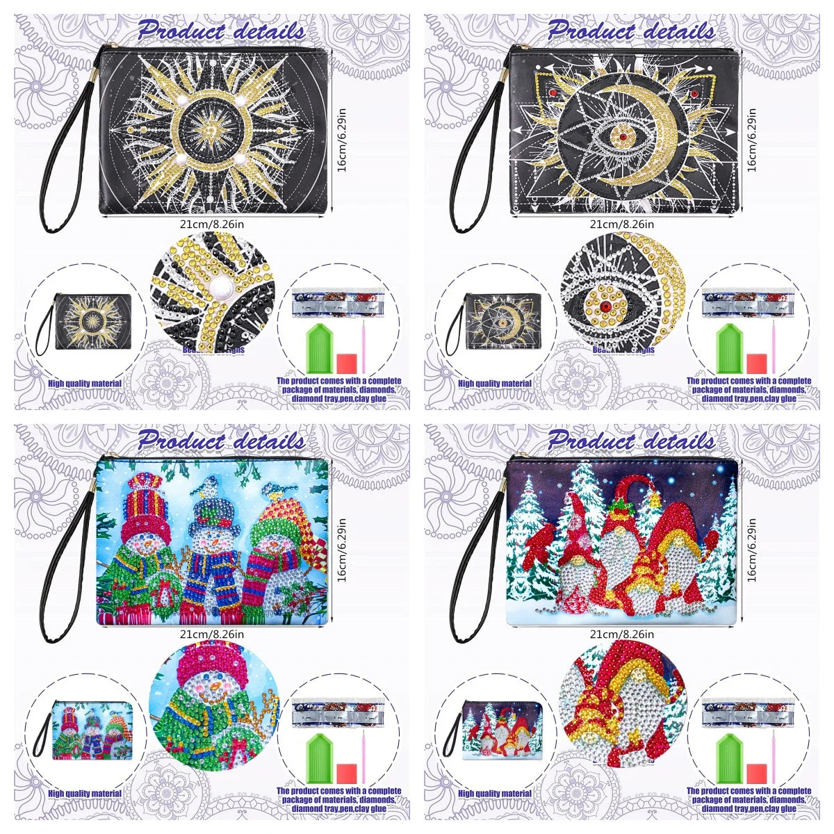 Diamond Painting Etui Kerst Ontwerp Luxe PU Leren Clutch voor Dames