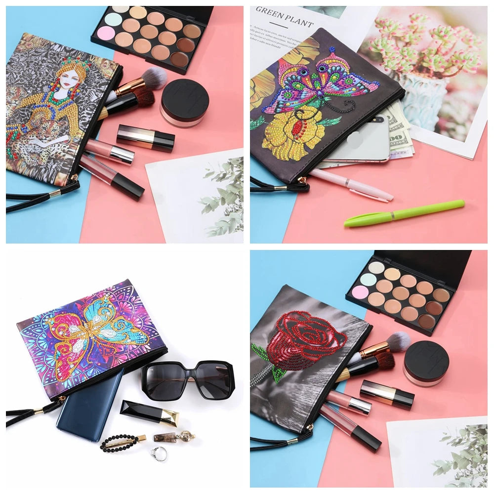 Diamond Painting Etui Vlinder en Roos Luxe Handtas met Strass