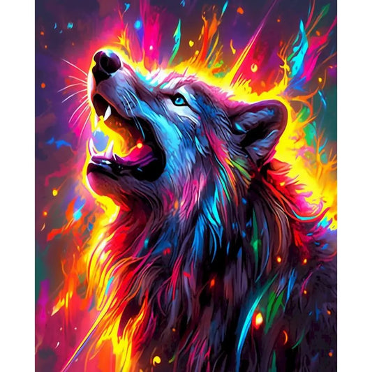 Schilderen op nummer Dieren - Kleurrijke Kop met Acrylverf - Wolf 9957265