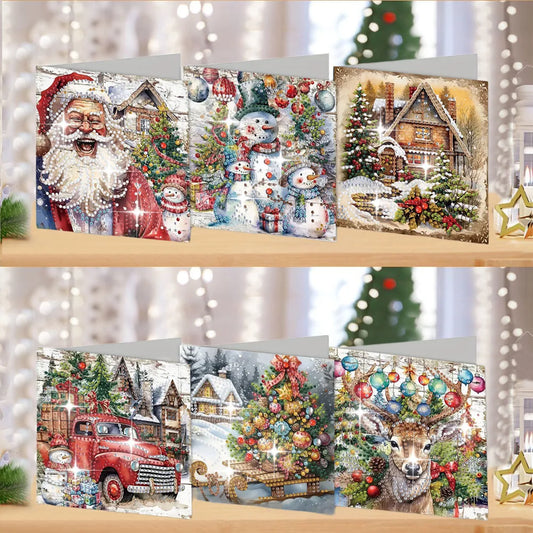 Diamond Painting Kerstkaarten Set met 6 Luxe Wenskaarten en Enveloppen - HK027