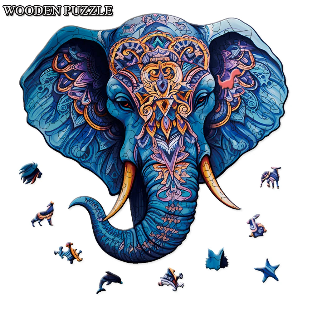 Houten figuren puzzel - Olifant met creatieve vormen
