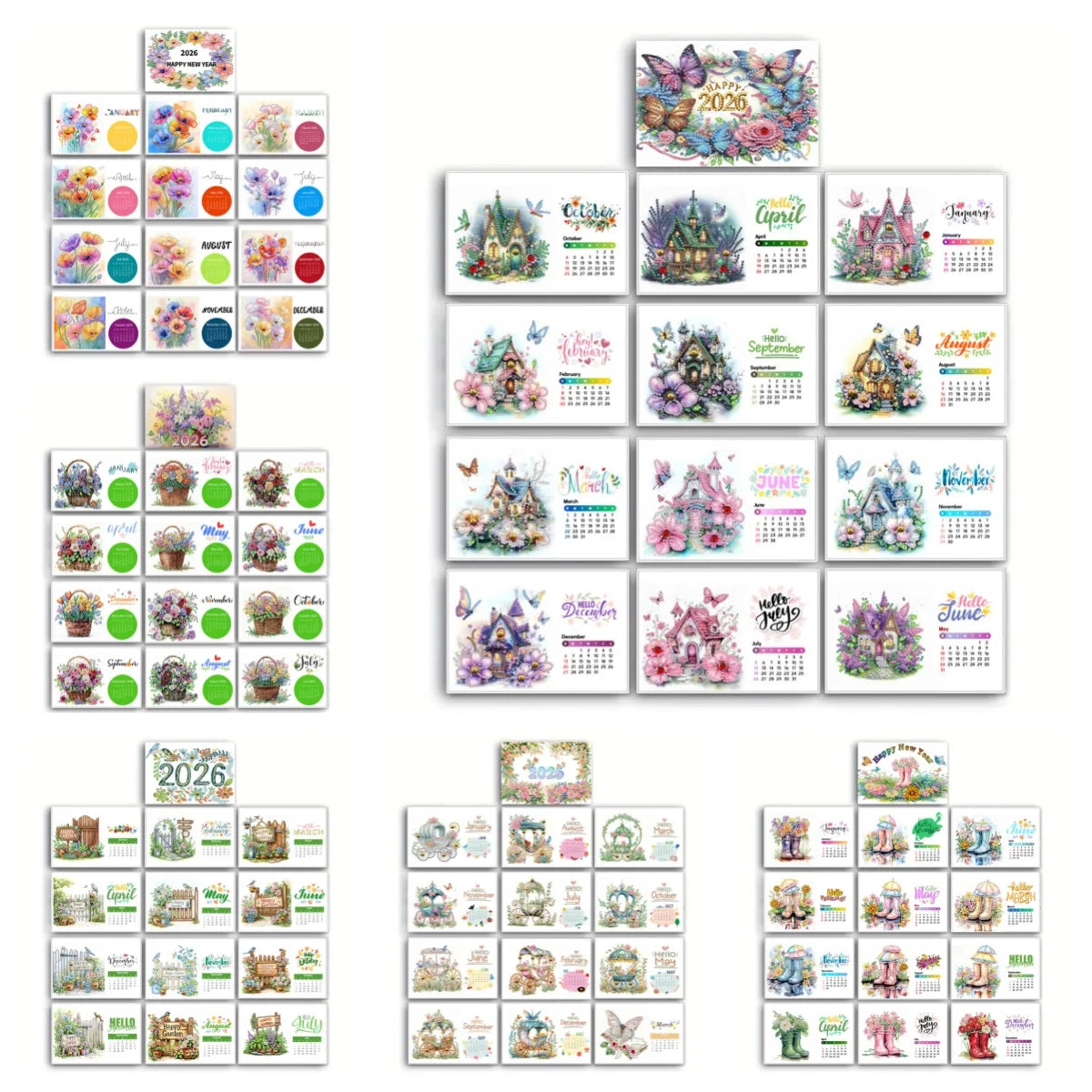 Diamond Painting Kalender met Bloementhema – Handgemaakte Bureaukalender met 13 Pagina’s