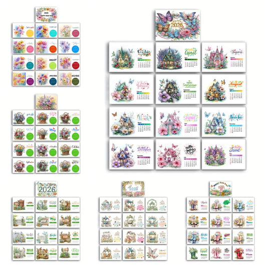 Diamond Painting Kalender met Bloementhema – Handgemaakte Bureaukalender met 13 Pagina’s