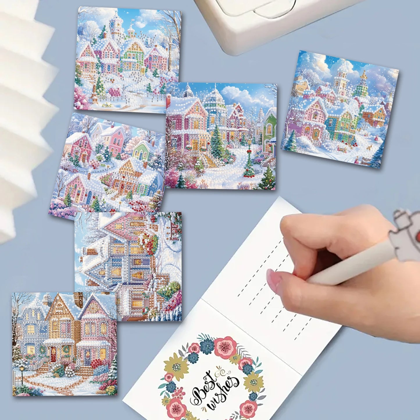 Diamond Painting Kerstkaarten Set met 6 Luxe Wenskaarten en Enveloppen - HK037