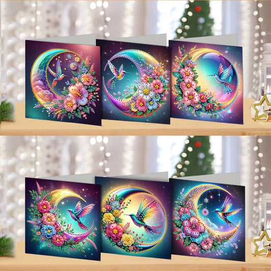 Diamond Painting Wenskaarten set Maan & Vogel – 6 Stuks Creatief