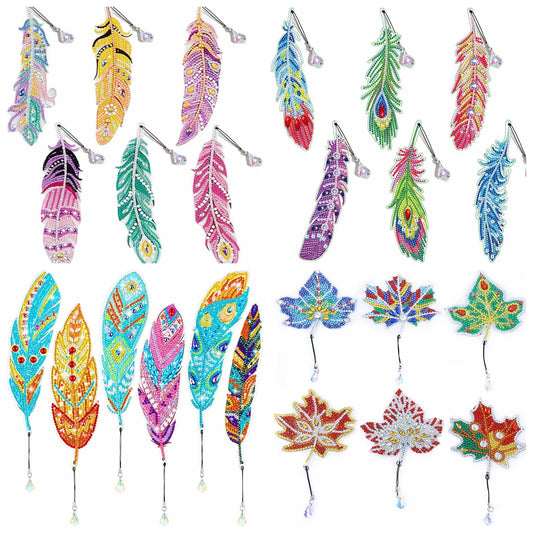 Diamond Painting Boekenlegger Veer – Set van 6 met Kristallen Hangers
