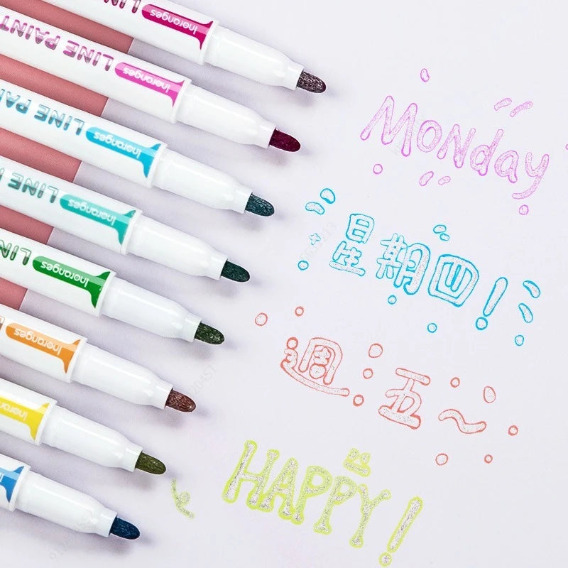 Stiften set Dubbele Lijn Outline Art Pens 8, 12 of 24 Kleuren