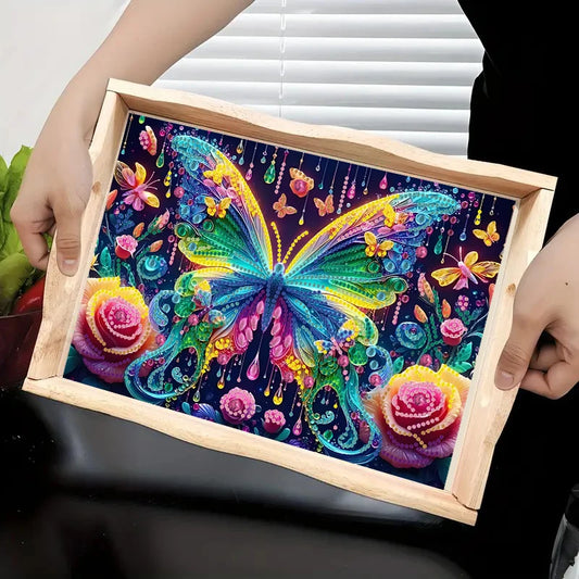 Diamond Painting Dienblad houten vlinder design met speciale steentjes