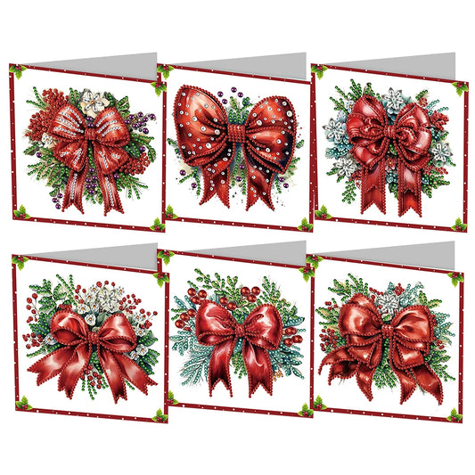 Diamond Painting Kerstkaarten set - Luxe kerstgroet kaarten met steentjes - Strik