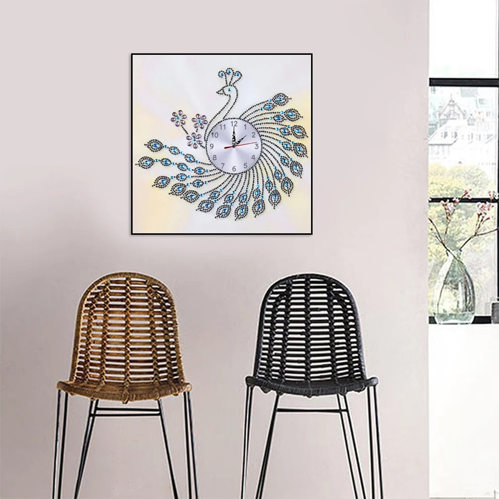 Diamond Painting Klok Pauw 35x35cm Speciale Steentjes Wanddecoratie