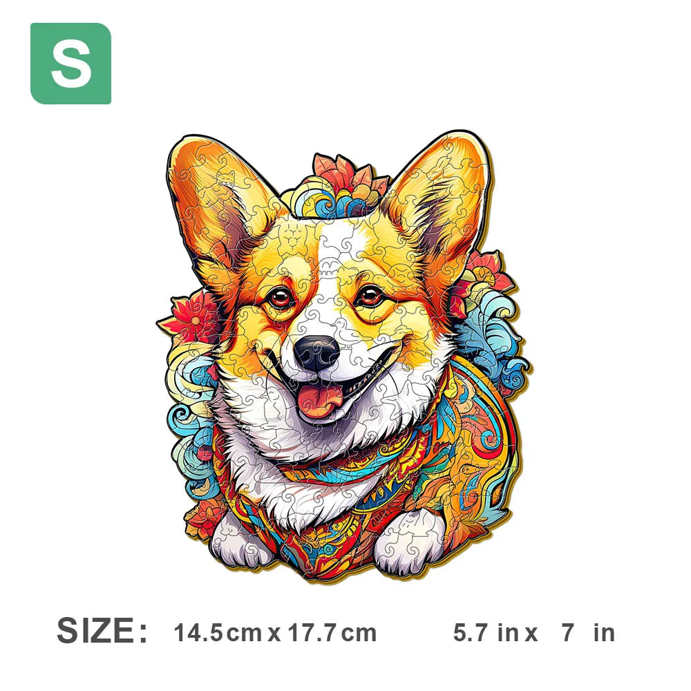 Houten figuren puzzel Kleurrijke Hond – Luxe Cadeaubox