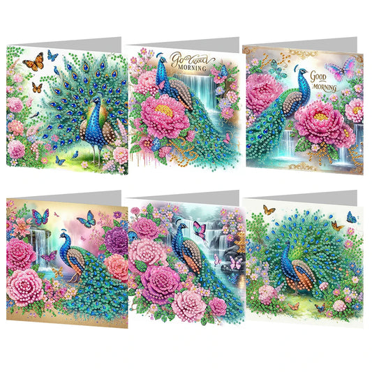 Diamond Painting Wenskaarten set - Pauwen - 6 stuks