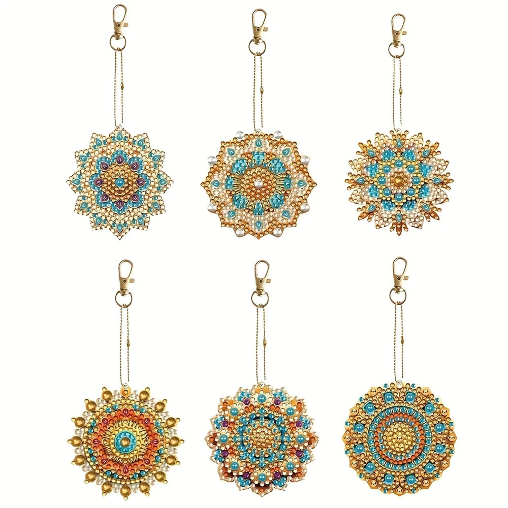 Diamond Painting Sleutelhanger set Dieren & Mandala 6 Stuks