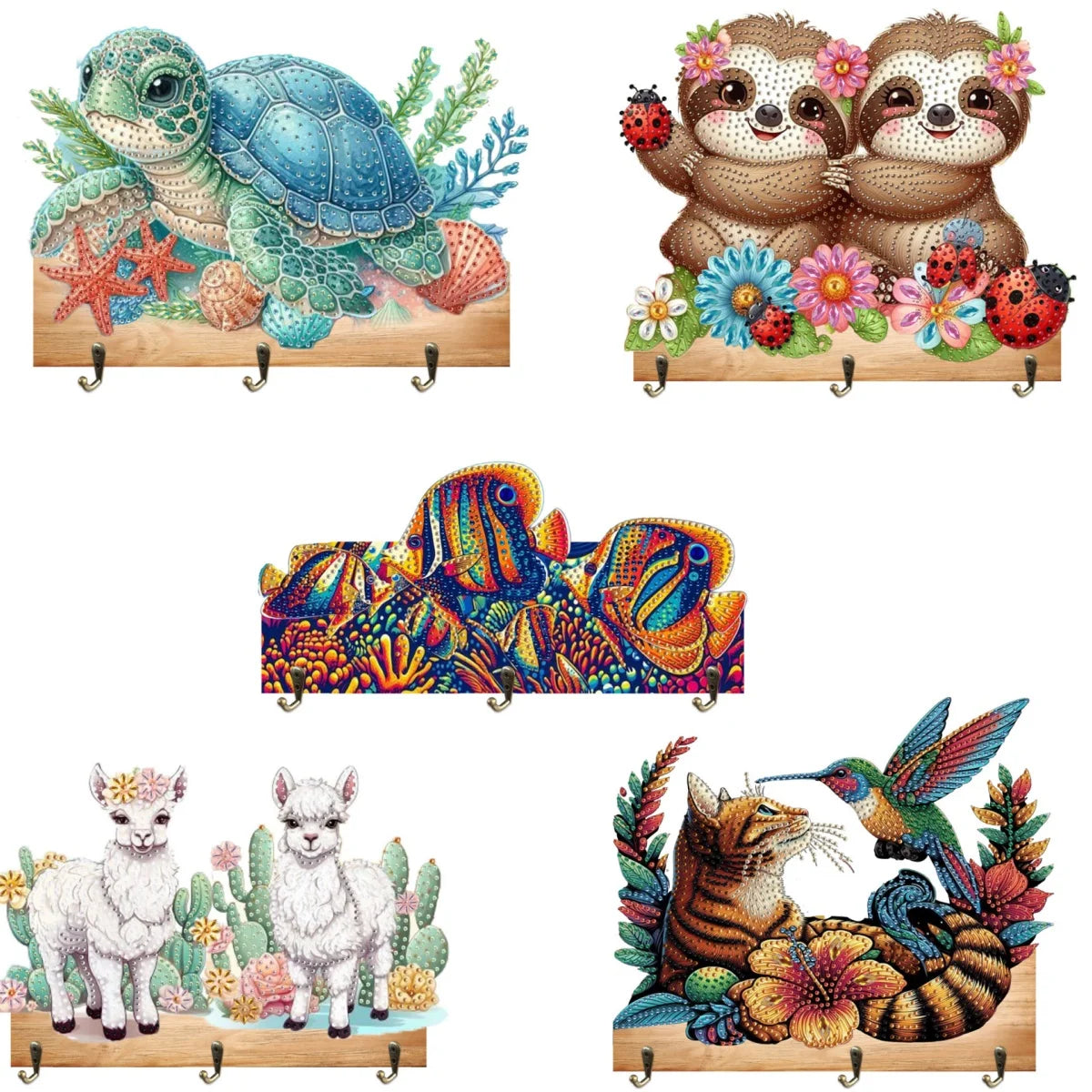 Diamond Painting Kapstok/Sleutelrek Dieren Design Houten Wandhaken
