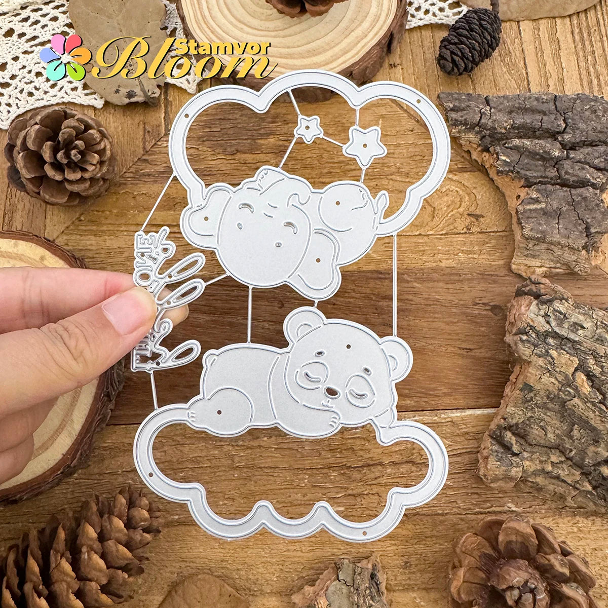 Metalen snijmal Hello Little One dieren wolken baby decoratie